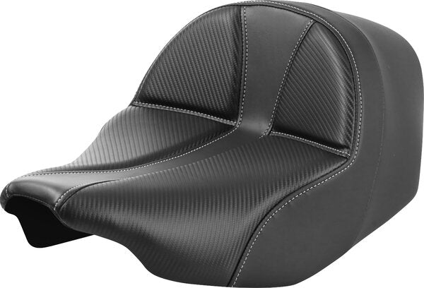 SADDLEMEN Dominator Solo Seat - Carbon Fiber W/ Silver Stitch - Extended Reach - Flt/Flh 23-24 - 08011901