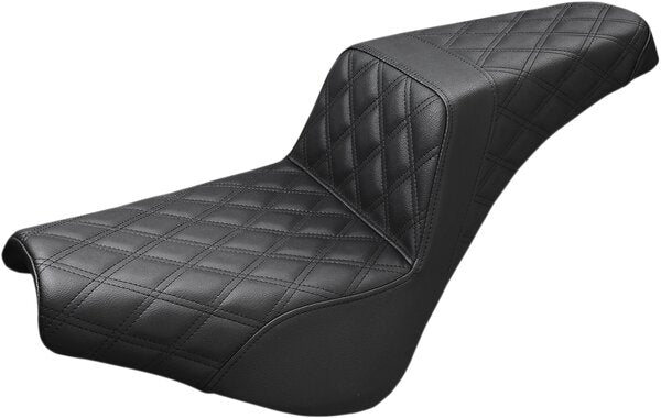 SADDLEMEN Step-Up Seat - Front Lattice Stitch - Black - Dyna - 08030530
